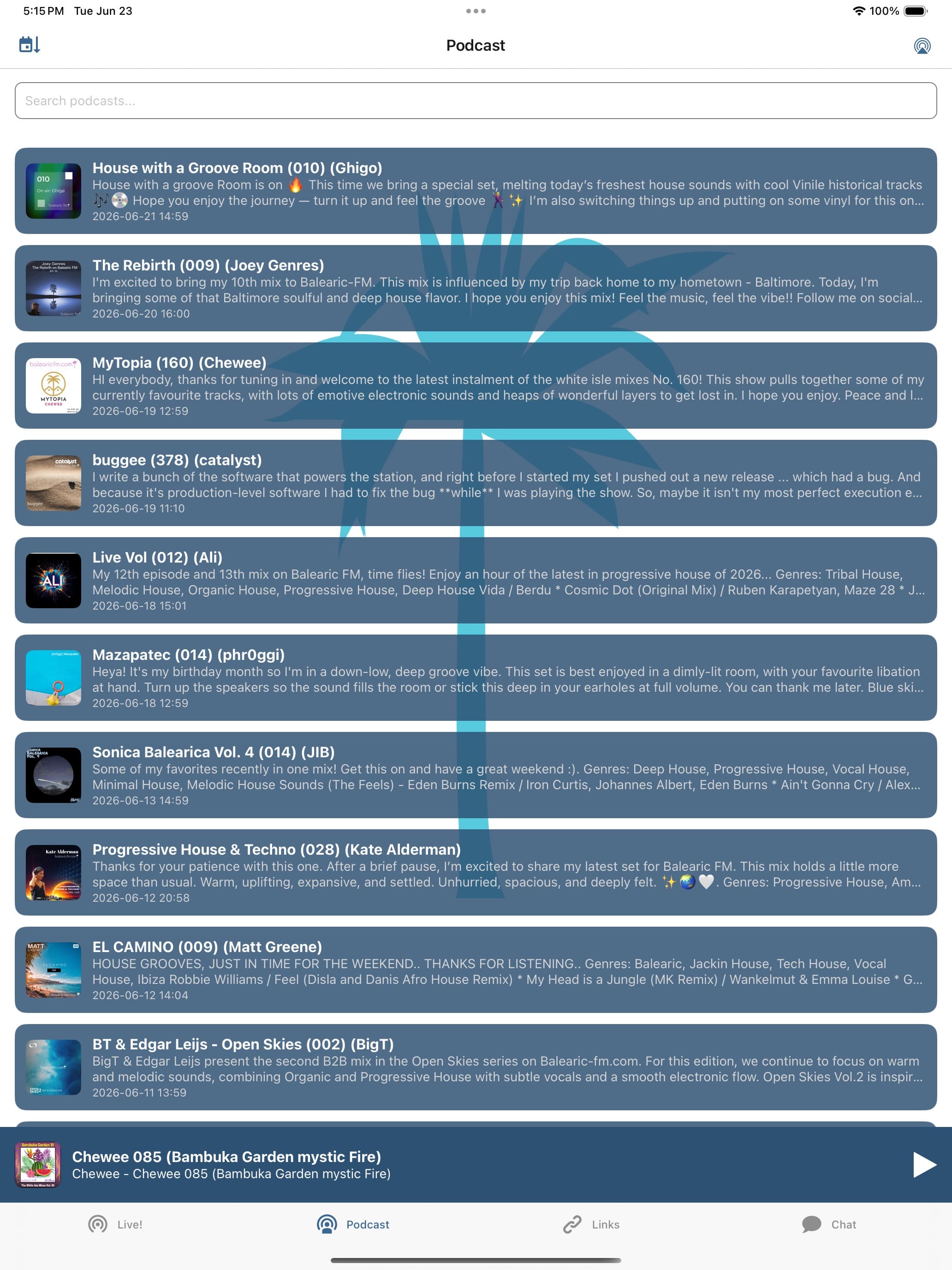 Podcast archive screenshot 2