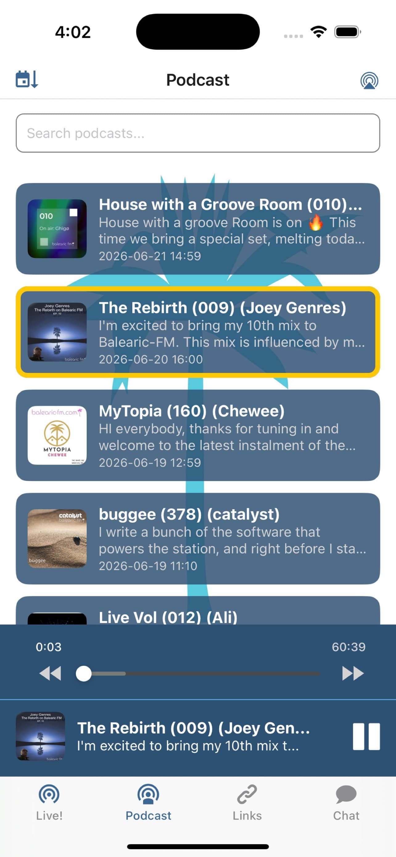 Podcast archive screenshot 1